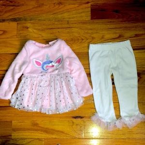 Little Lass UNICORN peplum hearts ur Shirt pants Pink  Girls 2pc Pant Set 24M